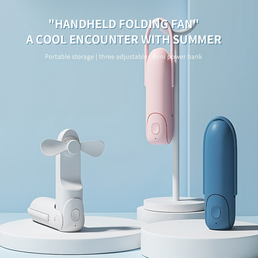 Pink Mini Portable Fan with Power Bank USB Rechargeable for Camping Travel Beach