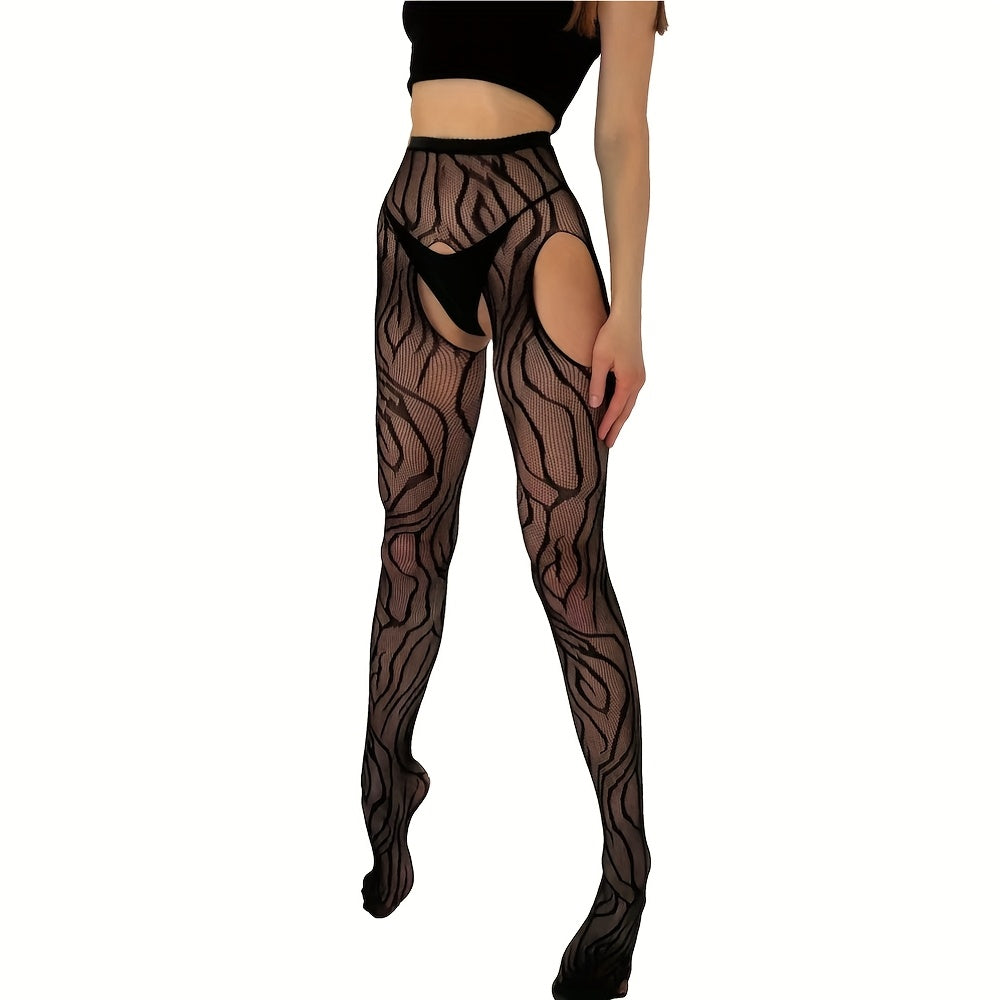 Женские чулки с леопардовым принтом и поясом с подвязками, с открытым промежностью, эротическое белье