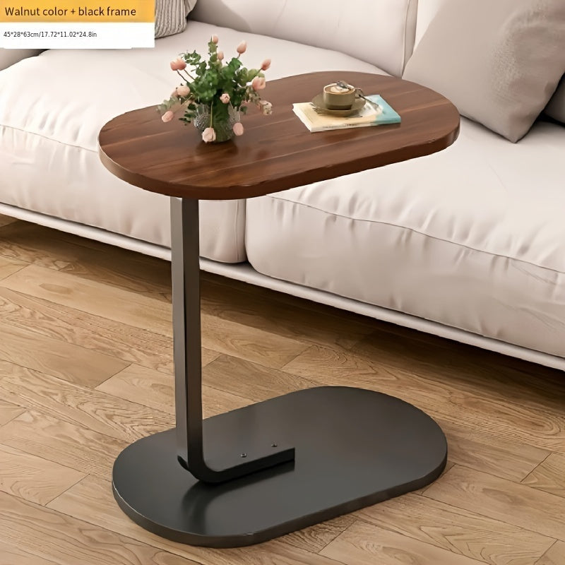 Walnut Sofa Side Table with Black Frame, Space-Saving End Table for Living Room or Bedroom