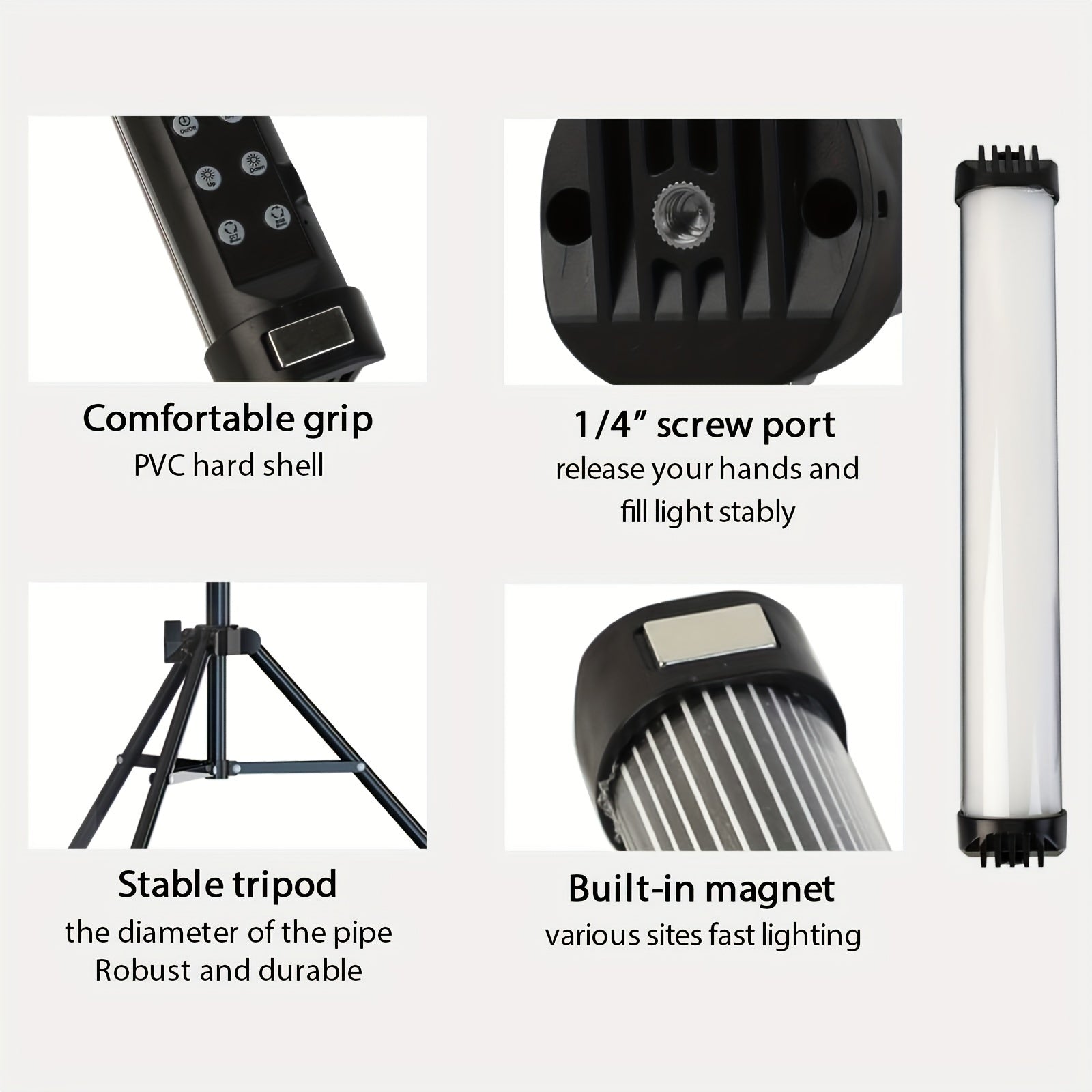 11 dyuymli qo‘l bilan ushlanadigan RGB LED video yoritgich tayoqchasi, sozlanadigan rang harorati 2700K-7500K va USB orqali quvvatlanadigan batareyali