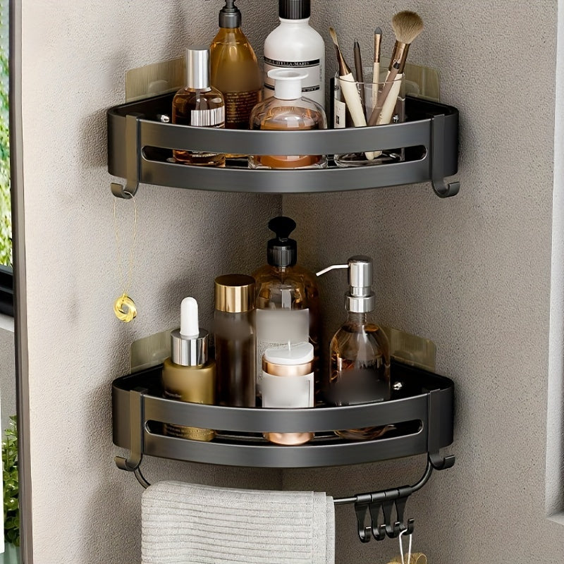 Wall-Mounted Bathroom Storage Rack Aluminum No-Drill Shower Shelf for Shampoo and Cosmetics