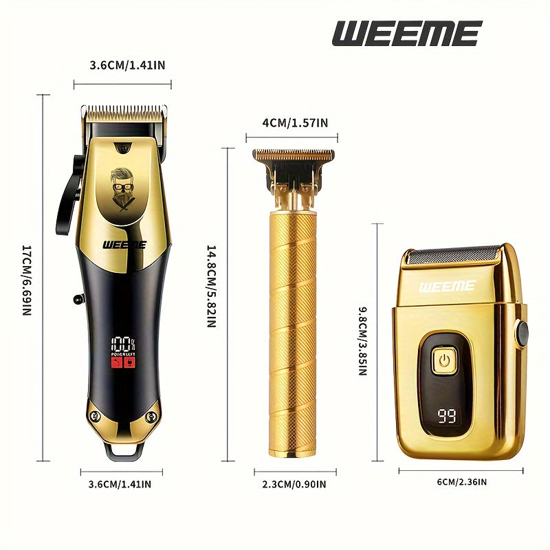 3pcs Professional Hair Clippers Set Rechargeable Lithium Battery Men’s Electric Trimmer Kit