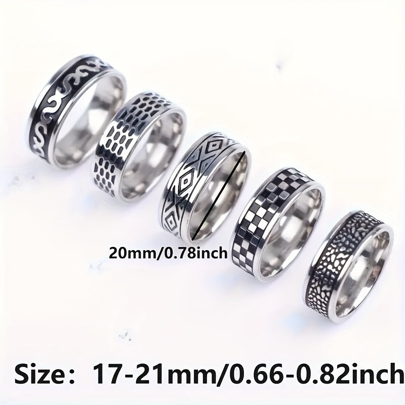 10-Pack Vintage Style Stainless Steel Carved Rings Unisex Jewelry Accessories