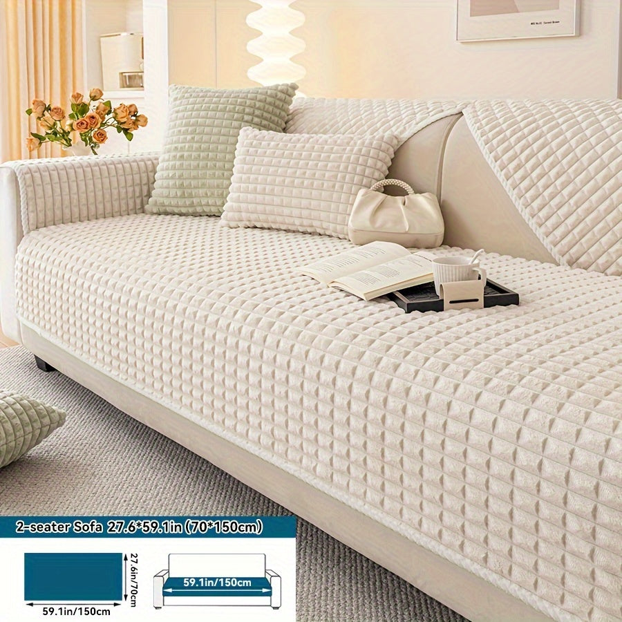 Plaid plush divan qoplamasi, sirpanmas dizayn bilan, hayvonlar uchun va barcha mavsumlar uchun mukammal. Turli xil mebellar uchun mos keladi.