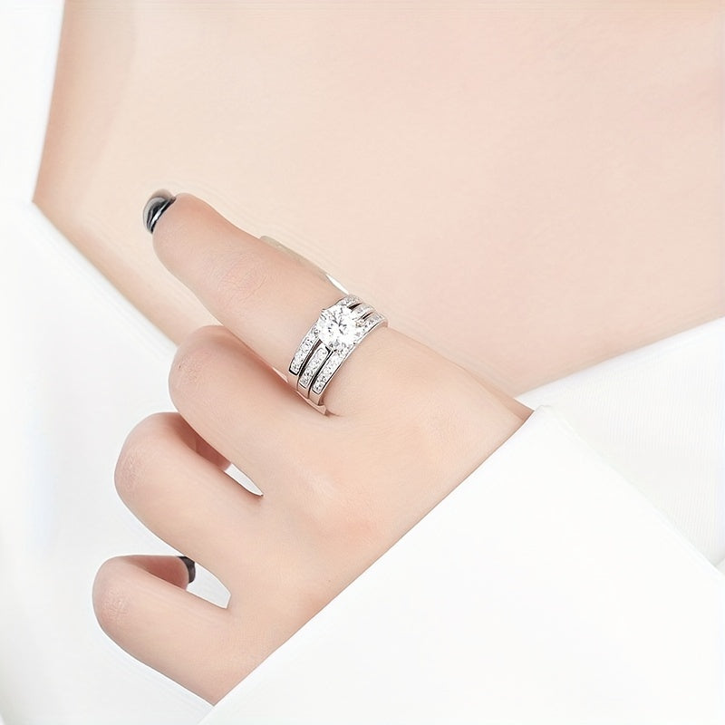 Zarif 925 sterling kumushda, 18K oltin qoplamali, 2ct Moissanite to'plamli halqalar - Ayollar uchun ajoyib sintetik abadiy halqa - To'y, nikoh yoki 14-fevral uchun mukammal - VVS, D rang sertifikatlangan