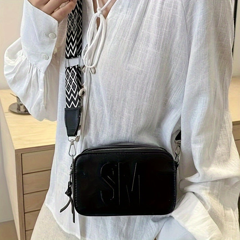 Women's Quilted Monogram Camera Bag in Black Beige Pink Khaki with Zipper Closure