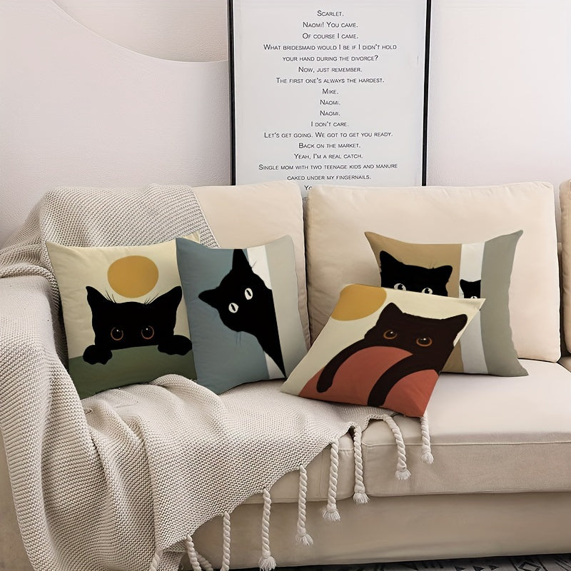 Black Cat Throw Pillow Cover 44.96x44.96cm Modern Farmhouse Decorative Cushion Case with Zipper Machine Washable