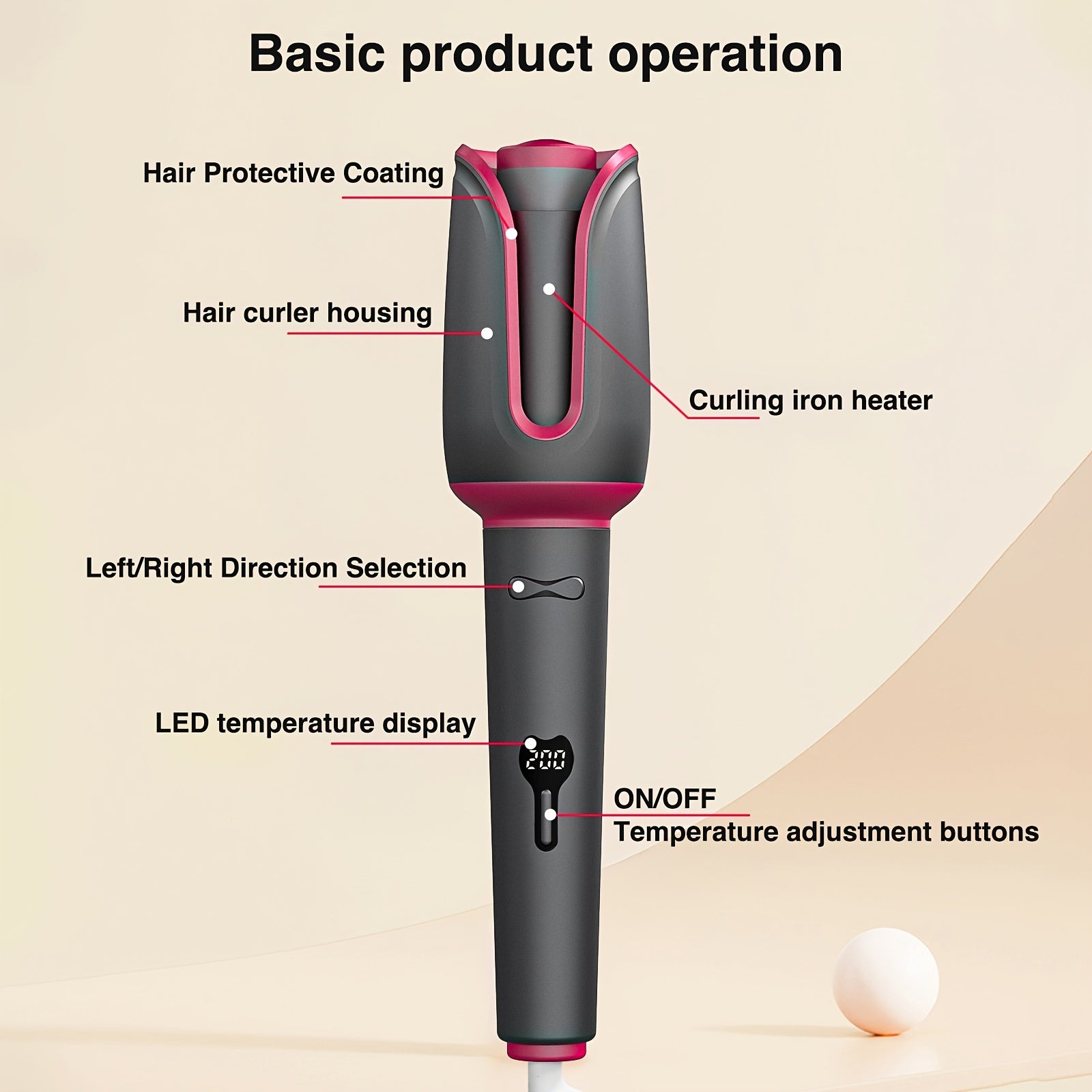 Rizador de cabello automático de 32mm con tecnología de iones negativos, 3 configuraciones de temperatura y temporizador