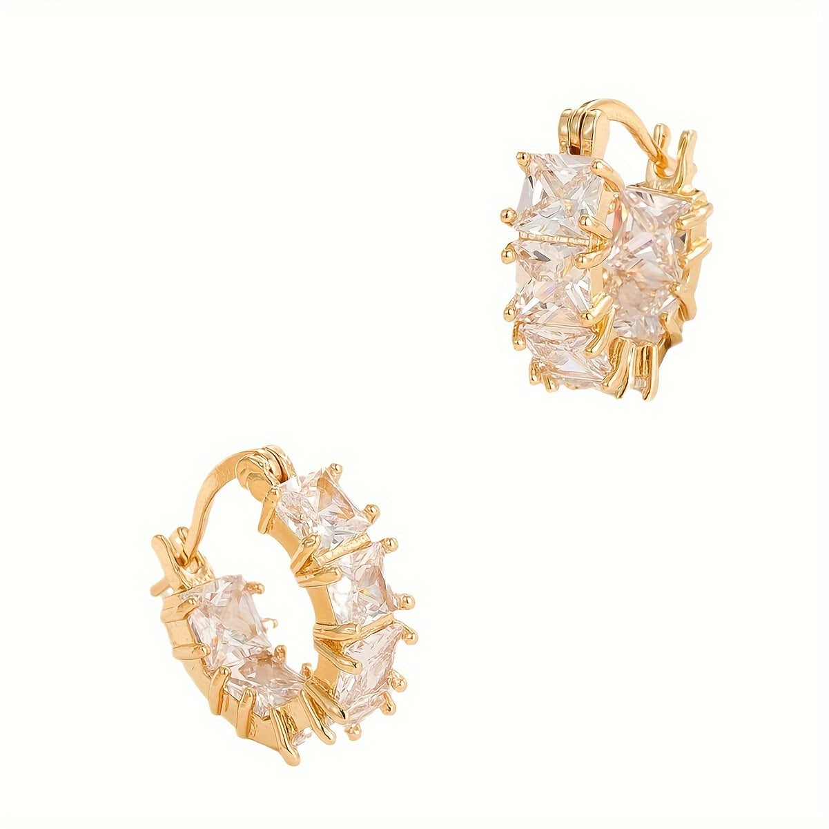 Women's Gold Plated Copper Earrings with Synthetic Zircon, Versatile Jewelry