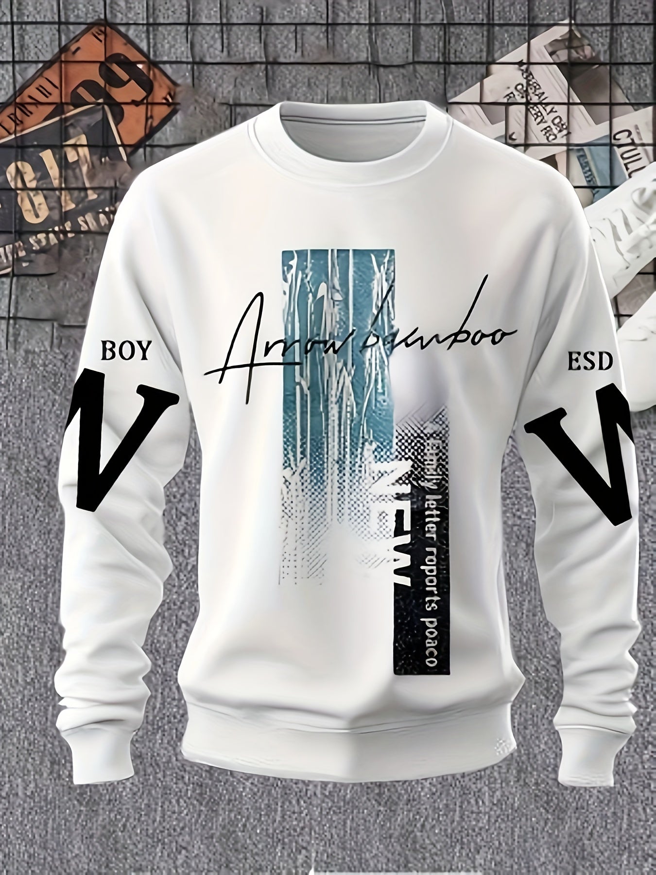 Men's Plus Size Crew Neck Sweatshirt with Printed Design Polyester Spandex Casual Sports