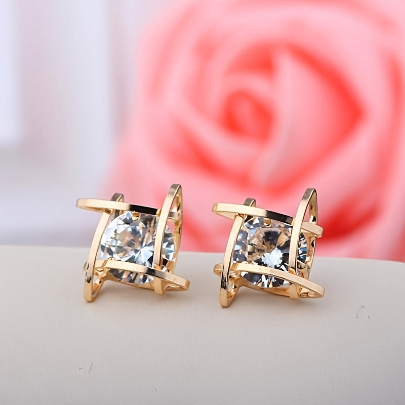 Women Zirconia Earrings Wedding Party Jewelry Silver Sparkling