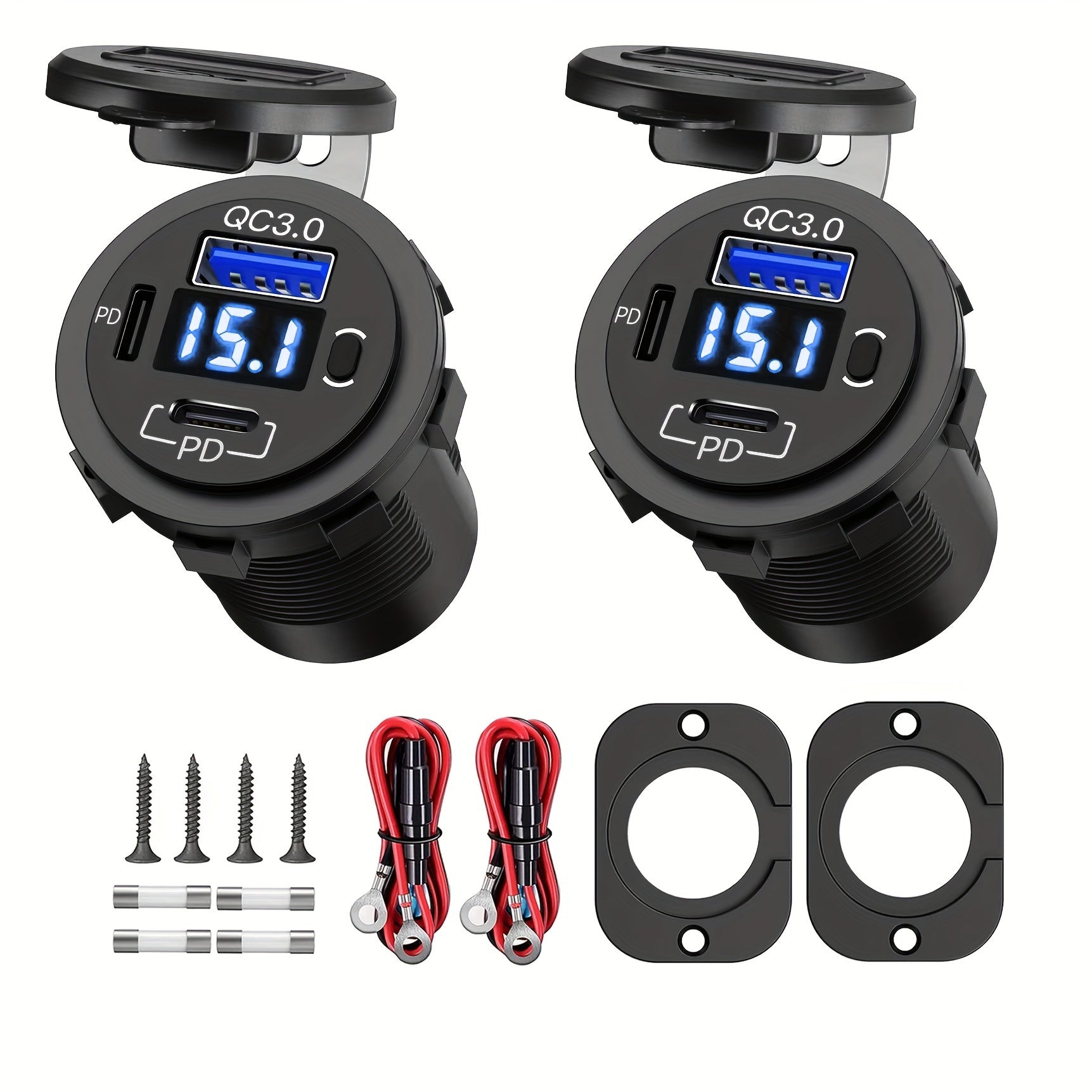 Fast Charging Car Charger USB Type-C QC3.0 Dual PD Ports LED Display