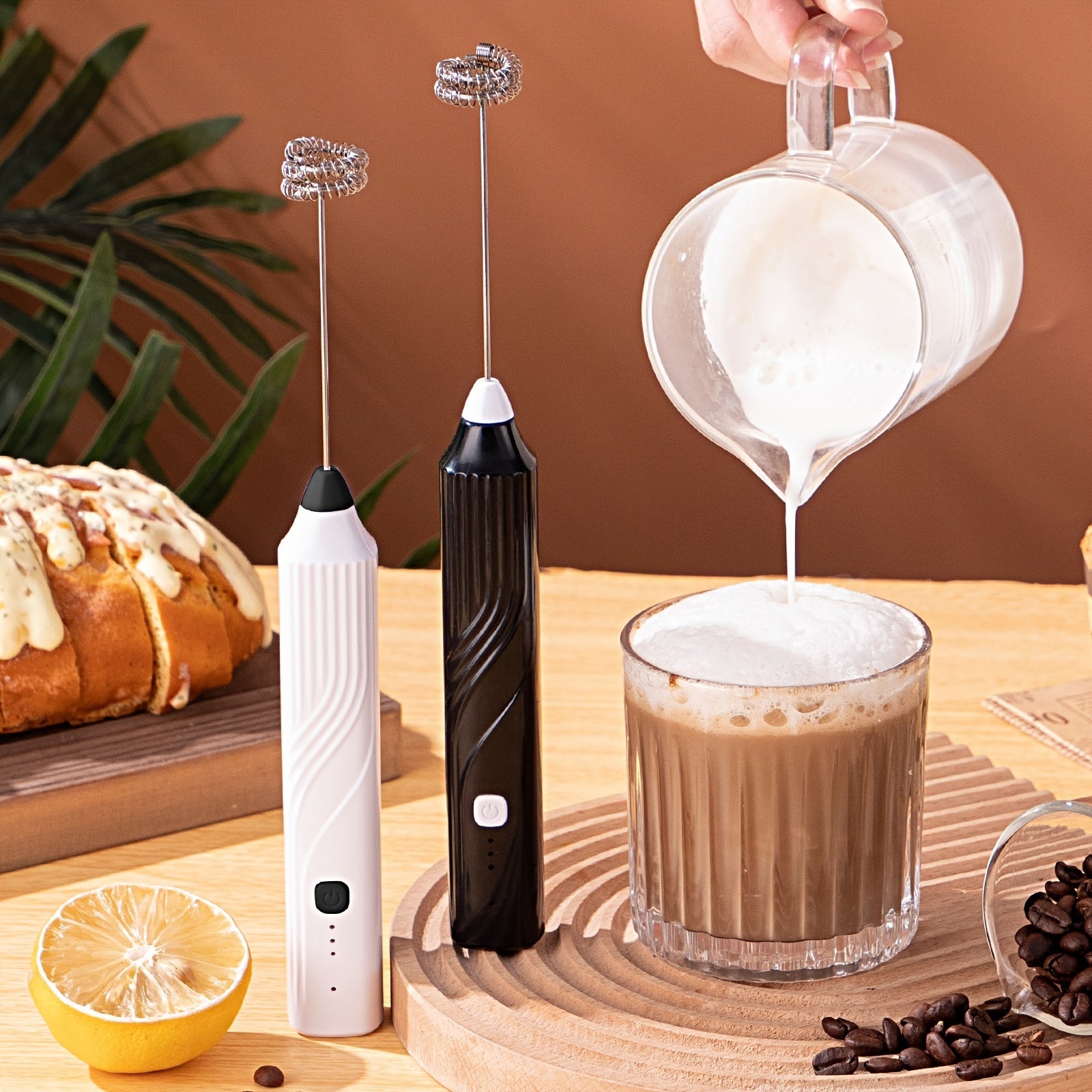 Electric Milk Frother Handheld Blender Stainless Steel 3-Speed for Coffee Cappuccino Foam