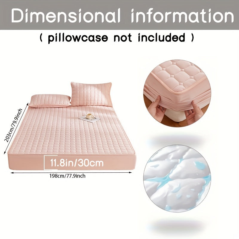 Solid Color Quilted Fitted Sheet Waterproof Thickened Breathable Fabric Fits Mattresses 5-27cm