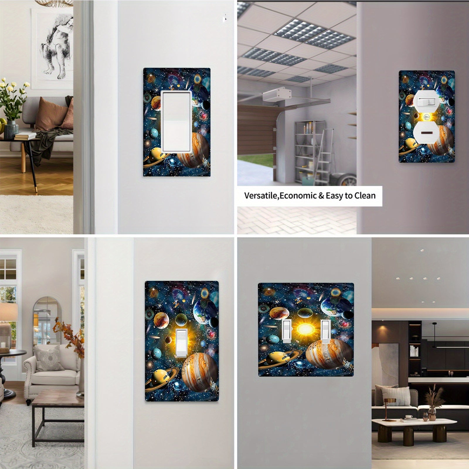 Cubierta de placa de pared con temática espacial 3D para interruptores de 1 y 2 gang, decoración decorativa para el hogar