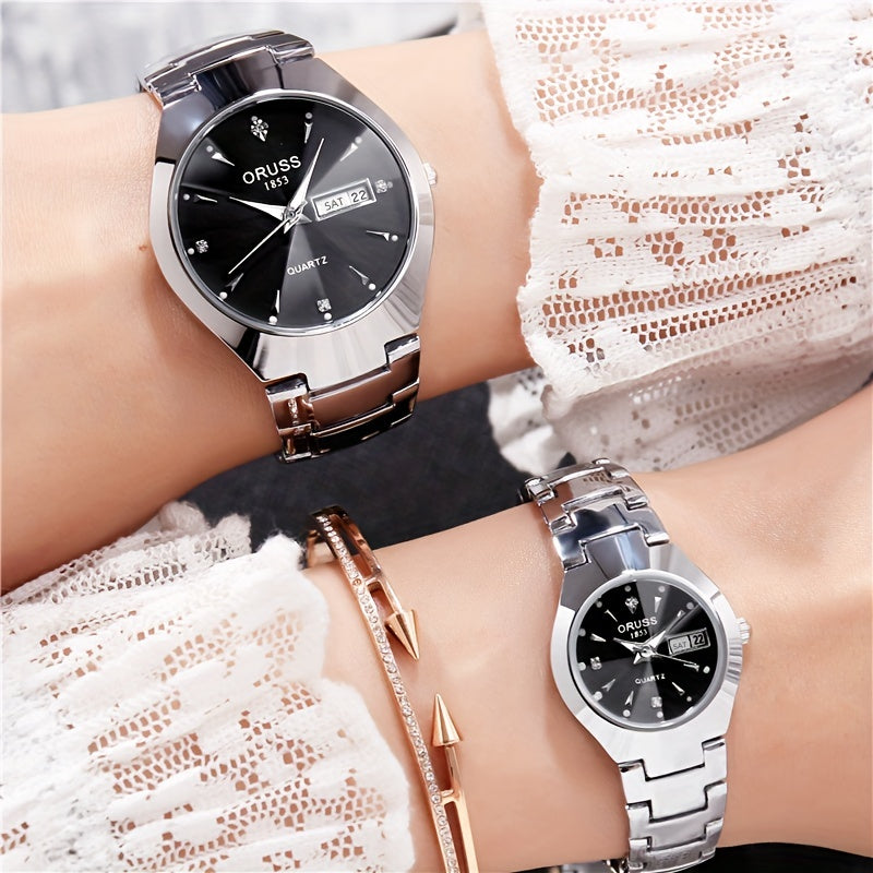 Relojes elegantes para mujeres y hombres para parejas, casual, deportivo, de negocios, de cuero, de acero inoxidable