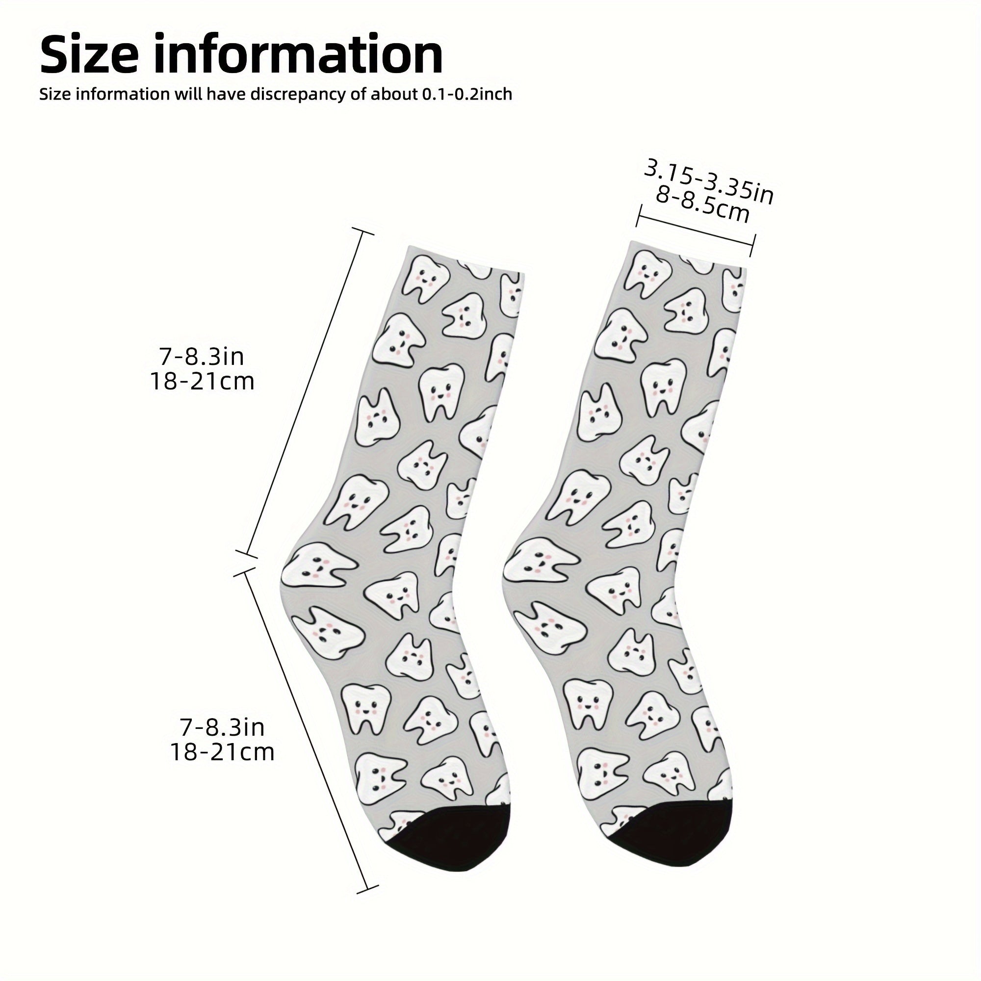 Men's Crew Socks with 3D Teeth Print Breathable Knit Fabric All Seasons
