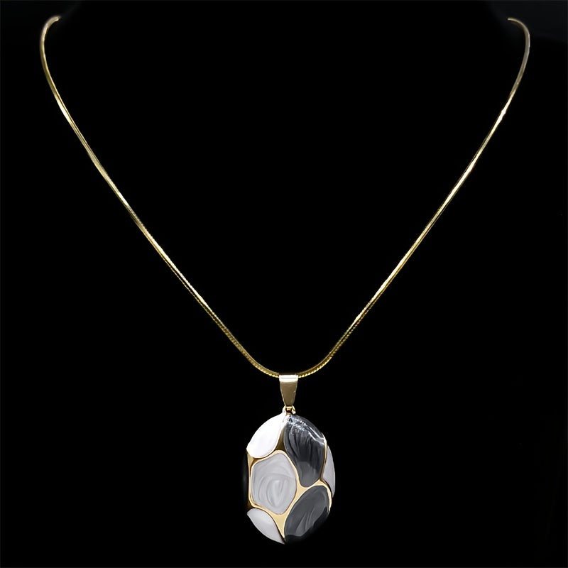 Women’s Enamel Pendant Necklace Geometric Contrast Stainless Steel Chain Jewelry