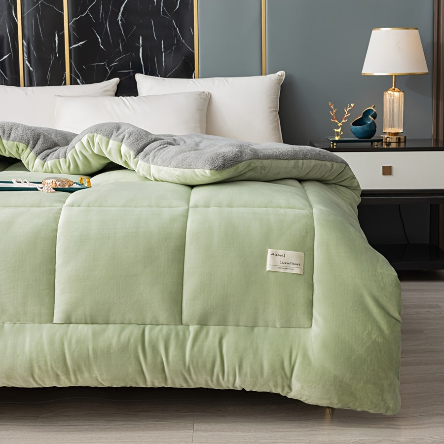 Plush Sherpa Fleece Comforter Reversible Plaid Cozy All-Season Bed Cover