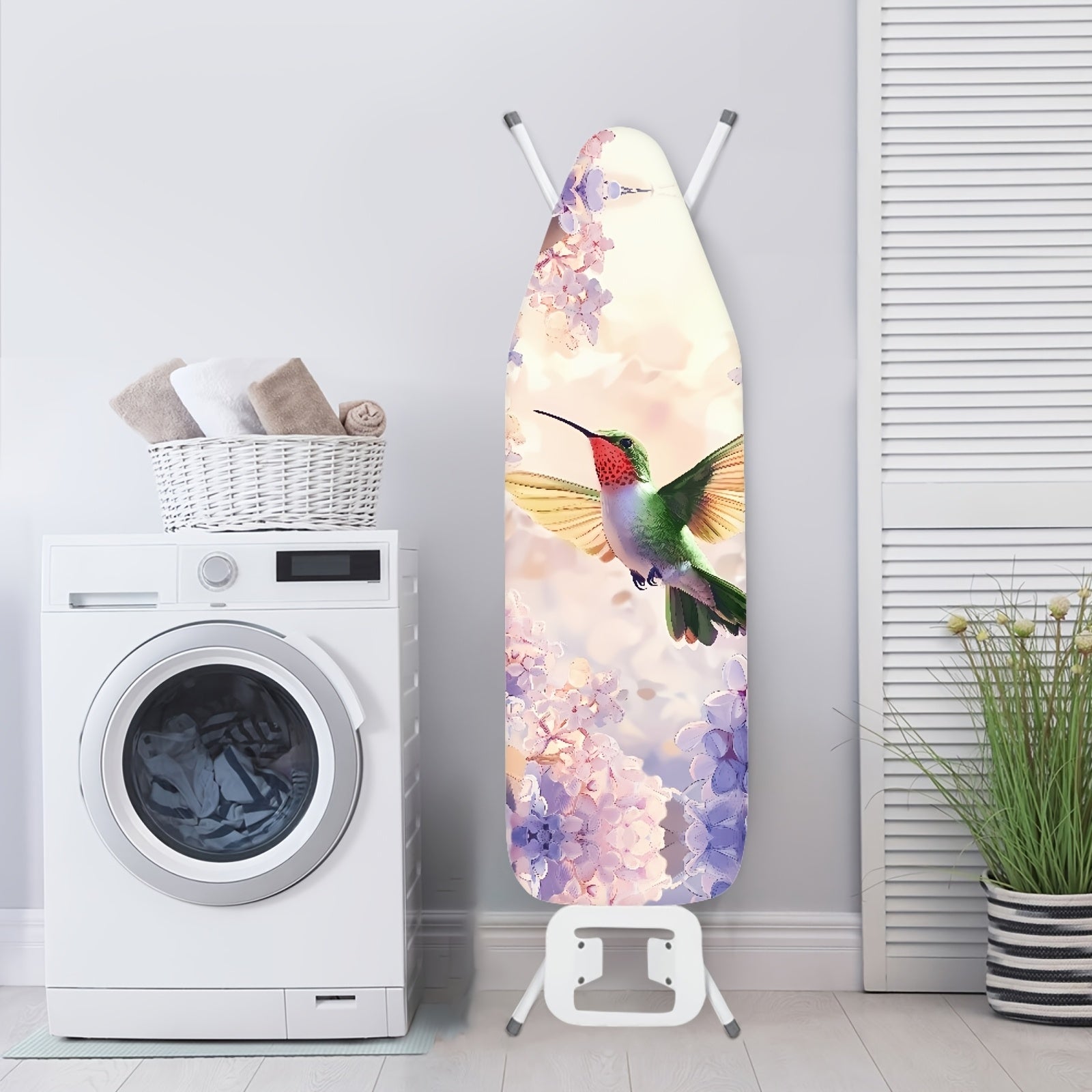 Funda para tabla de planchar con diseño floral y colibrí, bordes elásticos, lavable a máquina, fácil de instalar