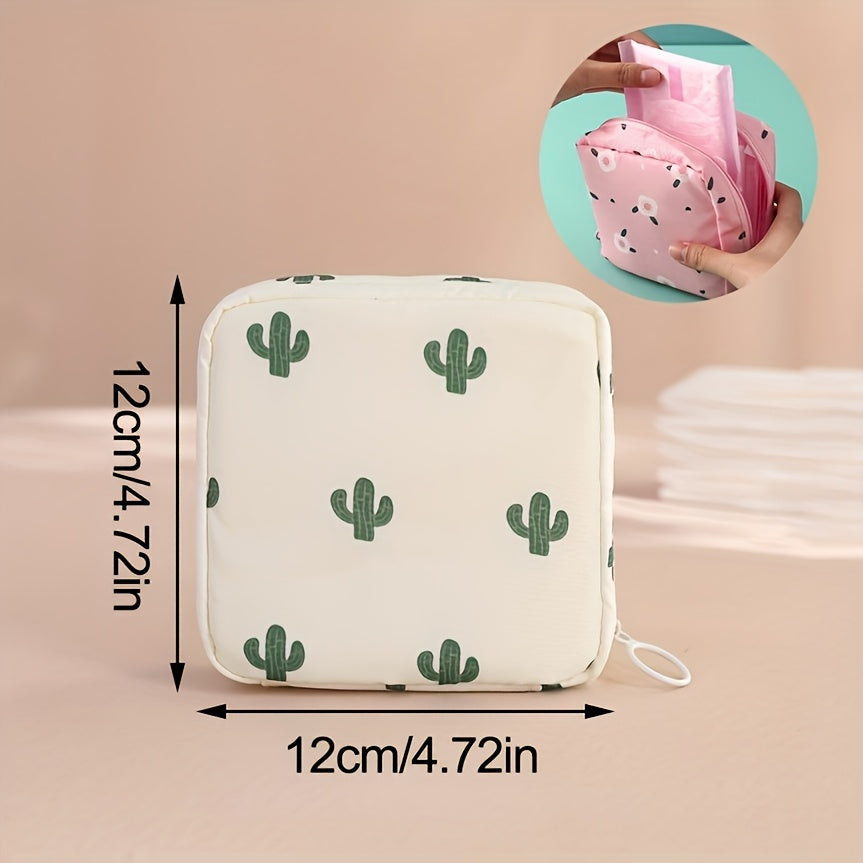 Women's Cartoon Printed Sanitary Napkin Organizer Bag with Zipper Multifunctional Travel Pouch