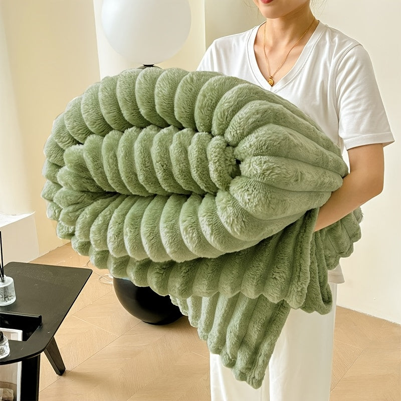 Soft Cozy Ribbed Blanket for Sofa Bed Pet Use, Skin-Friendly