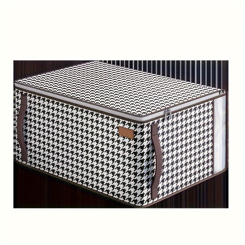 Bolsa de almacenamiento bajo la cama con estampado de pata de gallo, mezcla de algodón, impermeable, espaciosa, para mantas y ropa