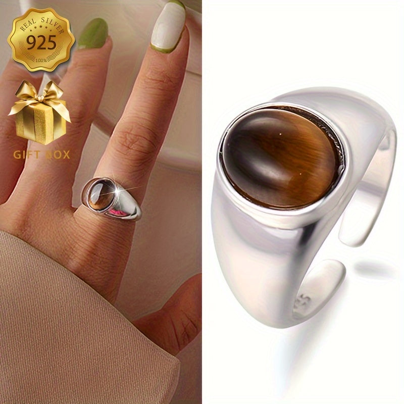 Zarif 925 sterling kumushda uslubli Tiger Eye tosh uzuk - gippoallergen, har kuni kiyish va sovg'a berish uchun ideal