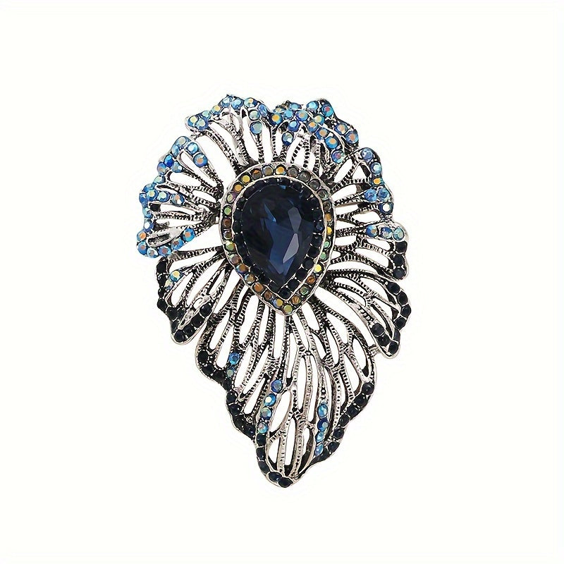 Antique Crystal Leaf Brooch for Women Hollow Design Alloy Rhinestones