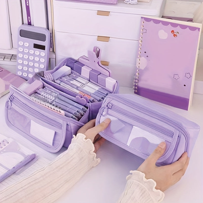 Large Capacity Learning Pencil Case for Boys and Girls with Desktop Organizer and Storage