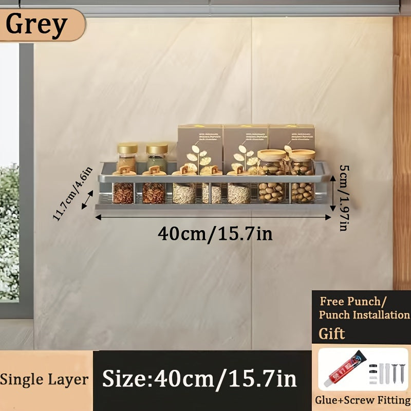 Estante de almacenamiento para especias de montaje en pared, estante para cocina y baño sin perforaciones
