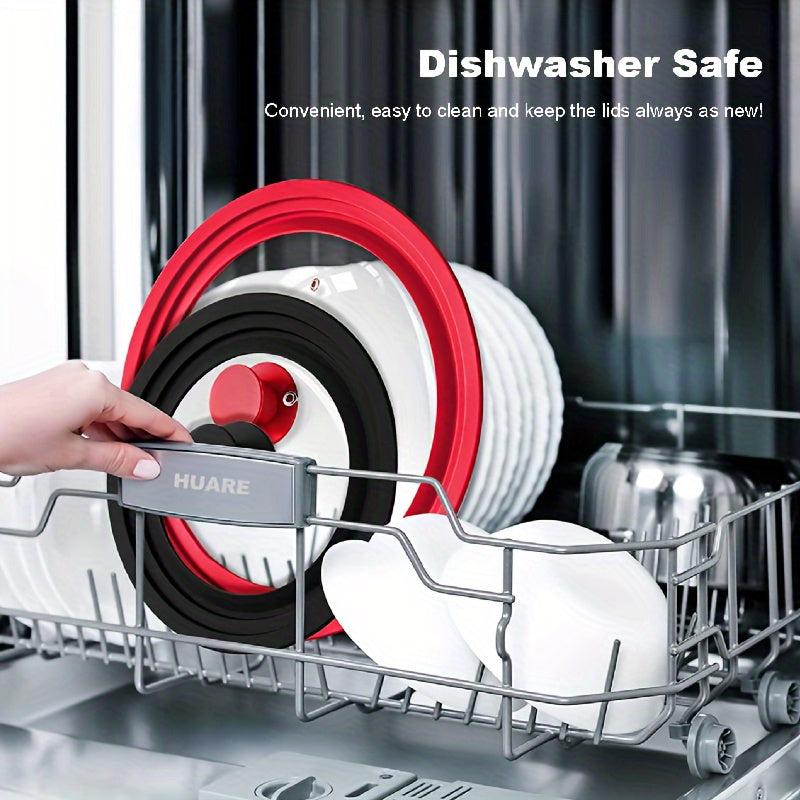 O'rta va Katta Qozonlar uchun Qizil Universal Qopqoq, Temperlangan Shishadan Yasalgan, Silikon Chegarasi Bilan, Qozonlar va Tava uchun Mos, Qaynatgichda Yuvish Mumkin, Sirpanmas Tugma va Isiga Qarshi Xususiyatlarga Ega