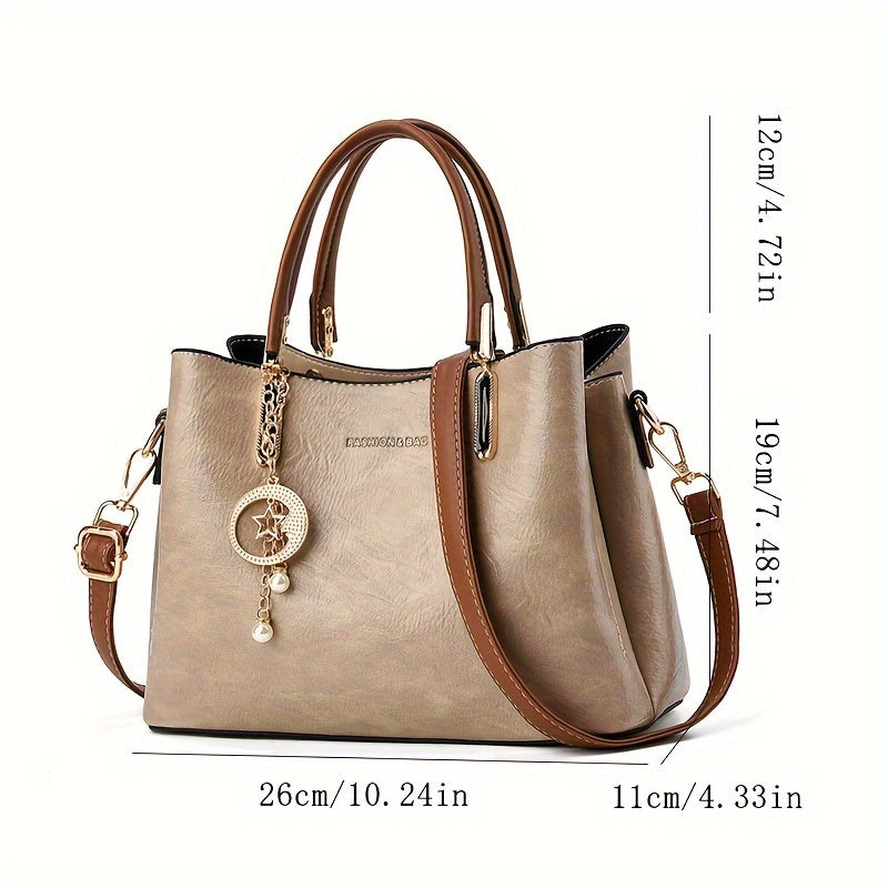 White Tote Bag for Women with Removable Strap Zipper Closure Polyester Lining