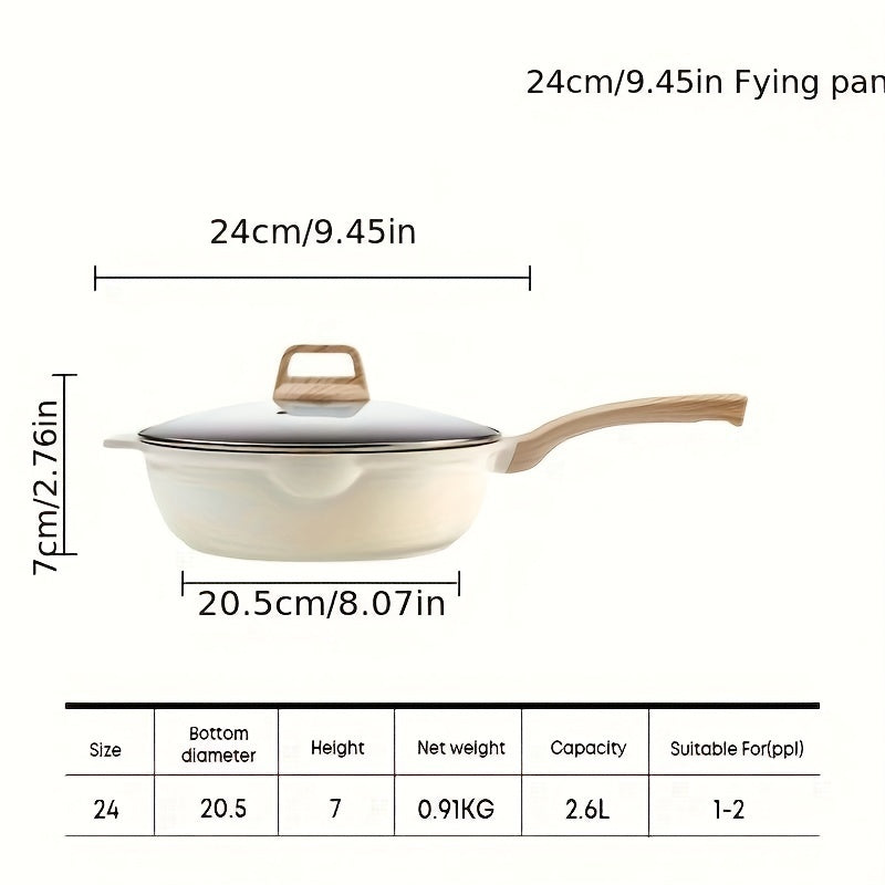 Sartén de chef de aluminio antiadherente de 24cm con tapa, recubrimiento cerámico libre de PFOA