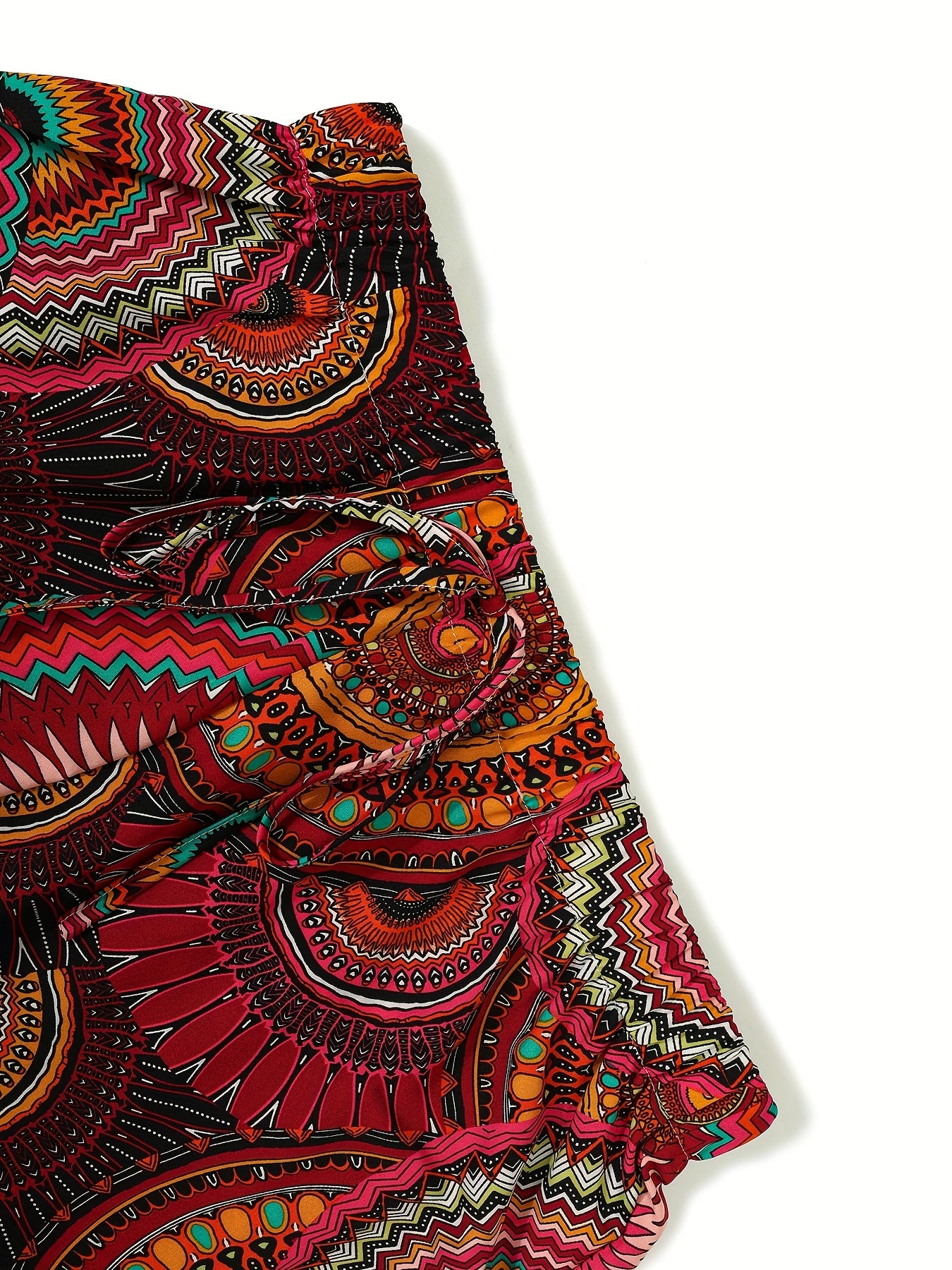 Women's Plus Size Bohemian Print Bermuda Shorts Summer Beachwear Vibrant Red Orange Black