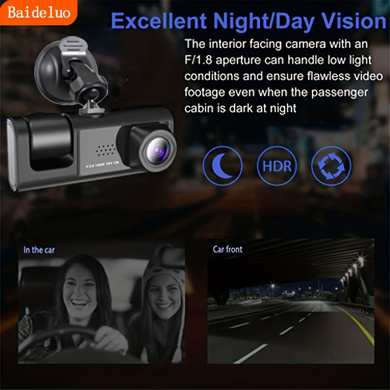 Front-Facing Dash Cam 1080P 2-Lens Car DVR with Built-In Camera