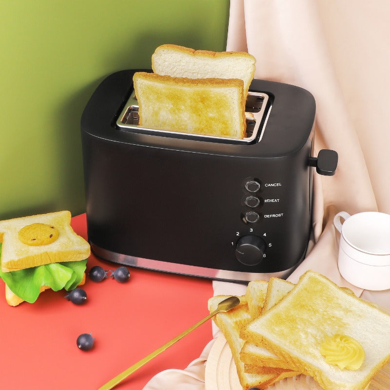 Тостер на 2 ломтика с широким отверстием, 6 уровней обжарки, съемный поддон для крошек