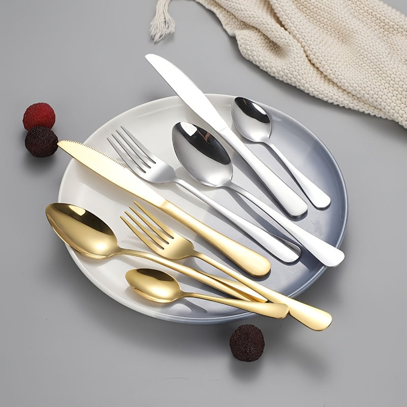 24-Piece Golden Stainless Steel Cutlery Set with Metal Stand for Home Restaurant Party