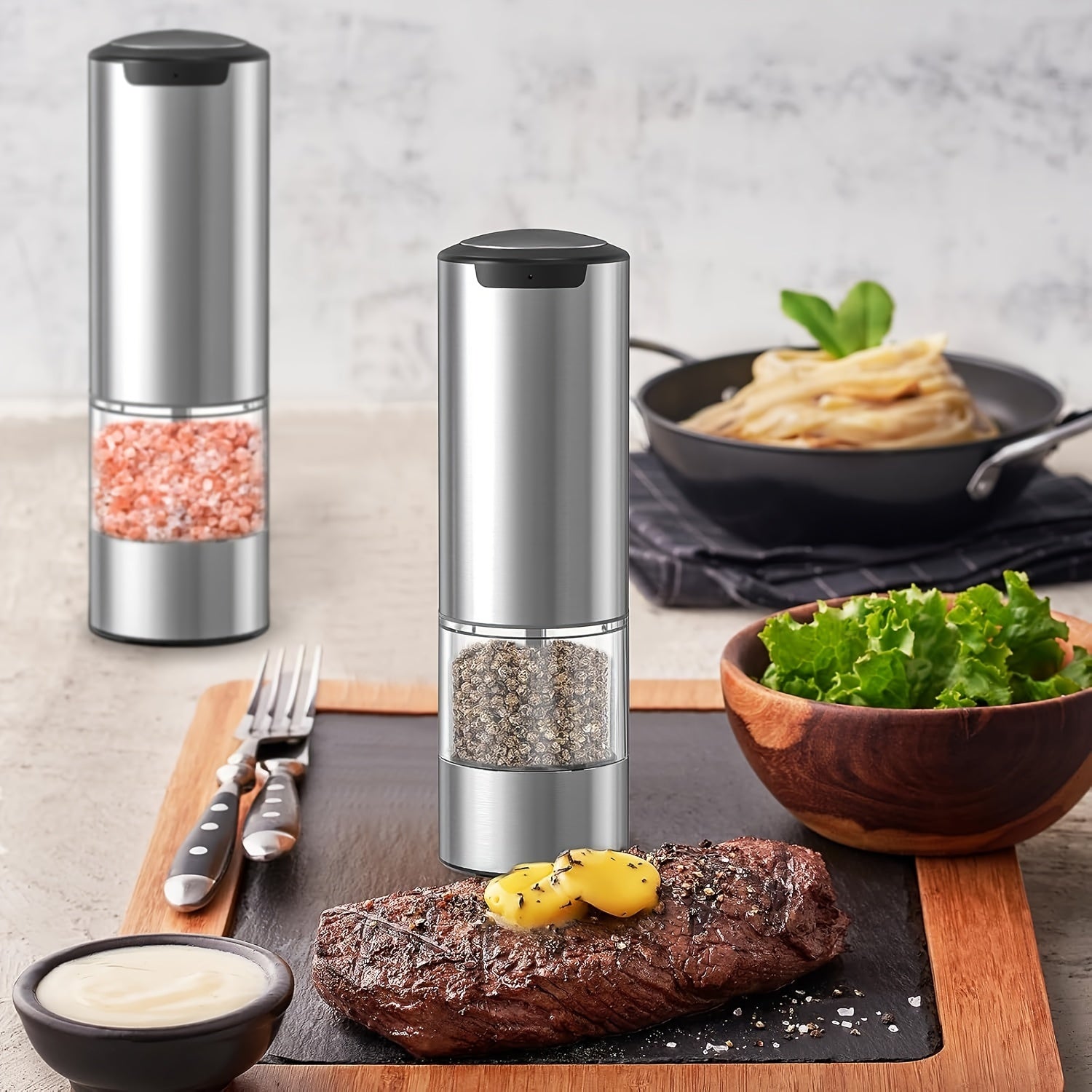 Stainless steeldan tayyorlangan elektr salt va murch maydalash to'plami