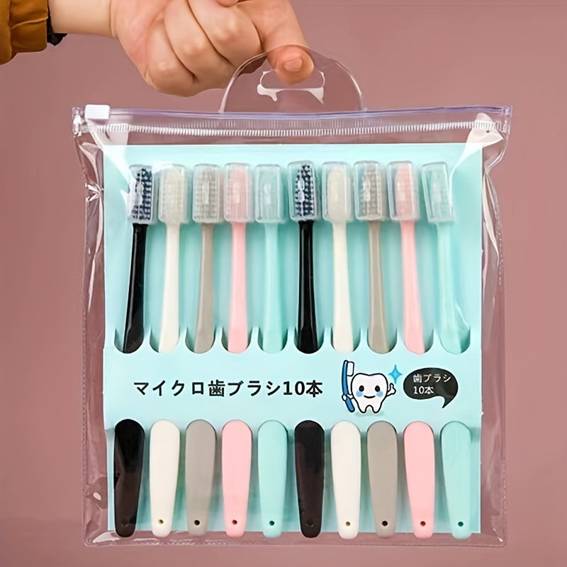 10 Pack Ultra-Soft Microfiber Fine Bristle Adult Toothbrushes for Home Use