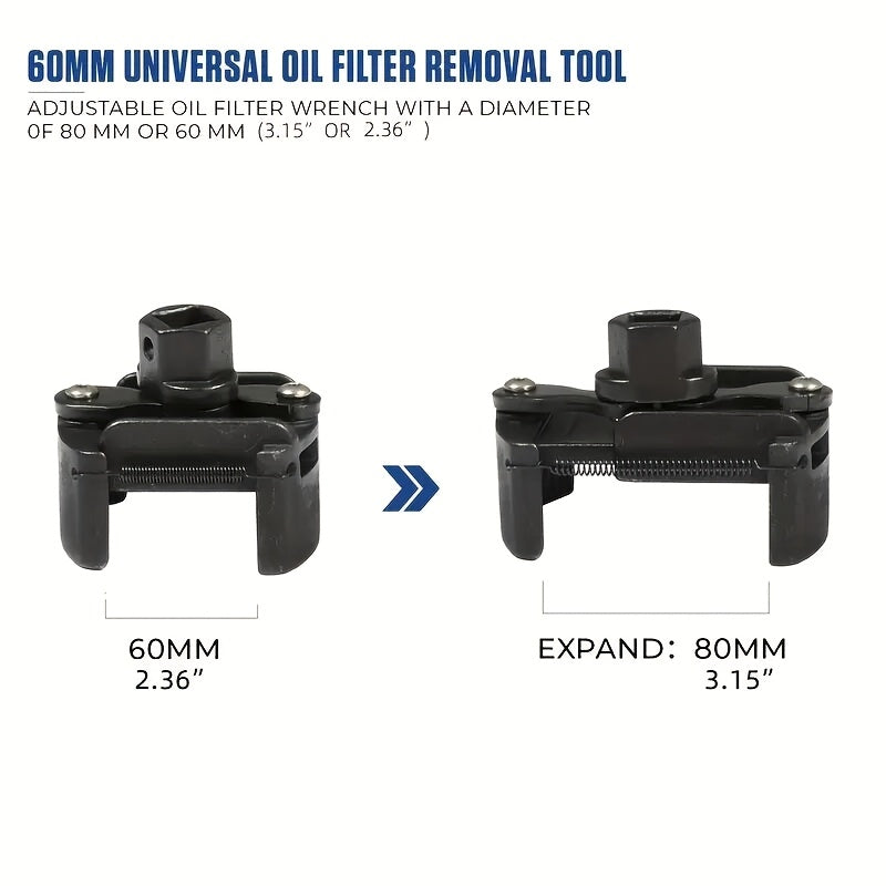 Heavy-Duty Steel Oil Filter Wrench Adjustable 60-80mm 1/2 Inch Drive