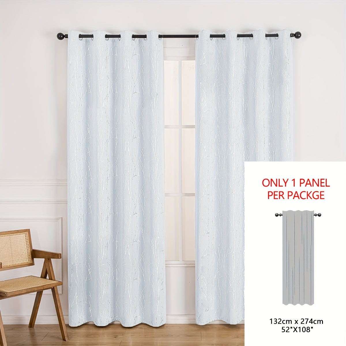 Blackout Curtain with Gold and Silver Tree Branch Pattern for Bedroom Living Room Office