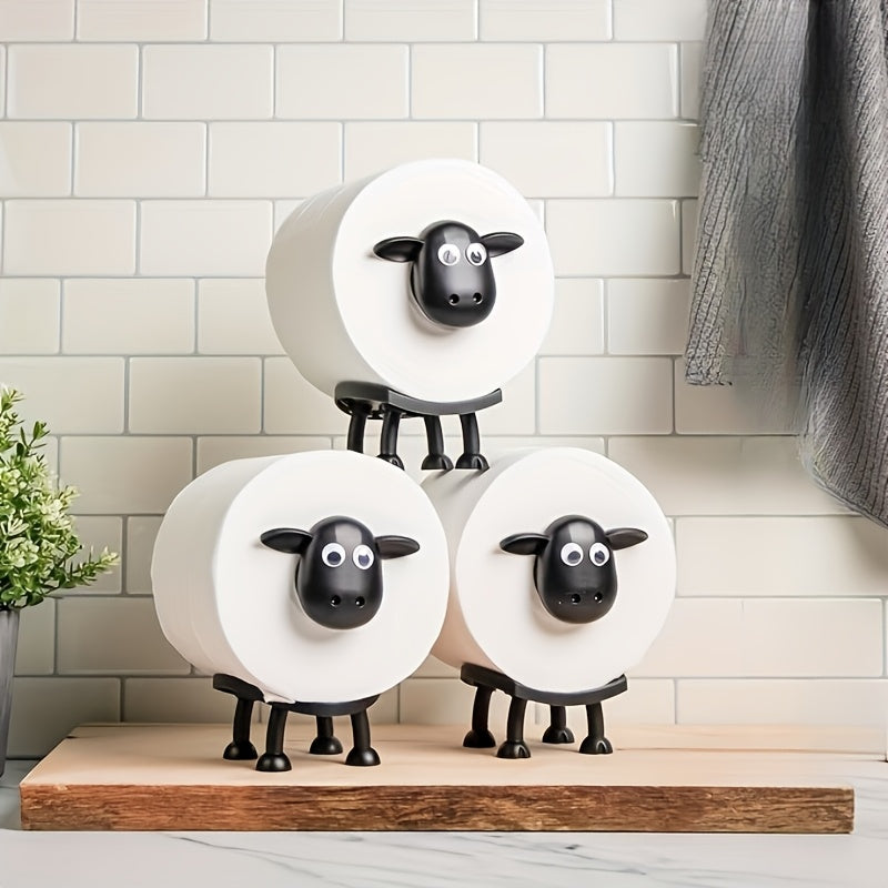 Cute Black 3D Printed Sheep Toilet Paper Holder Freestanding Bathroom Storage