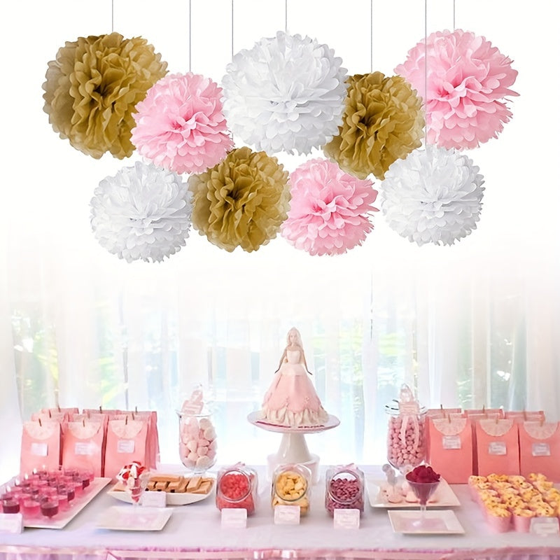 Set of 9 Paper Pom Pom Flowers for Party Decorations Events