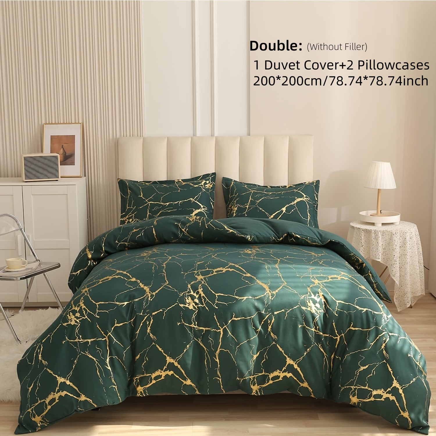 White Marble Pattern Quilt Cover Set with Gold Foil Print 2/3 Pieces Bedding