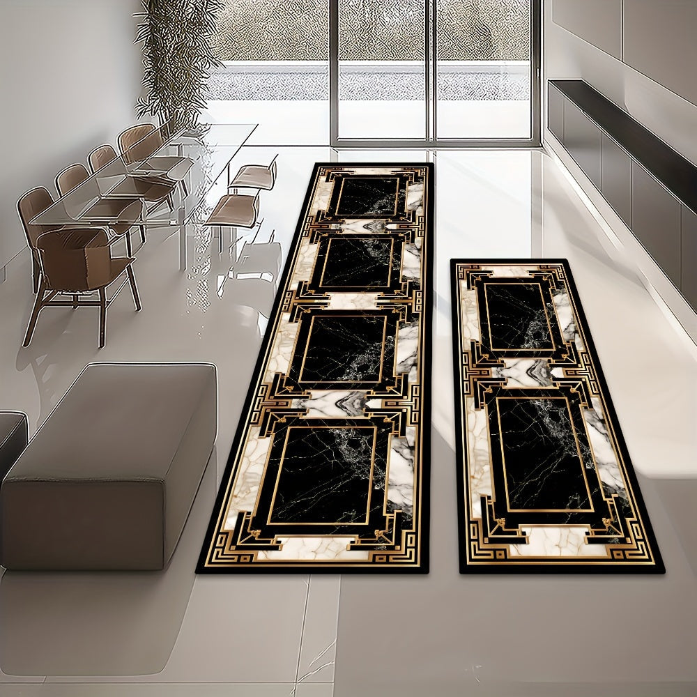Alfombra de corredor a la moda antideslizante con patrón de grietas de mármol y detalles en oro para balcones de hoteles