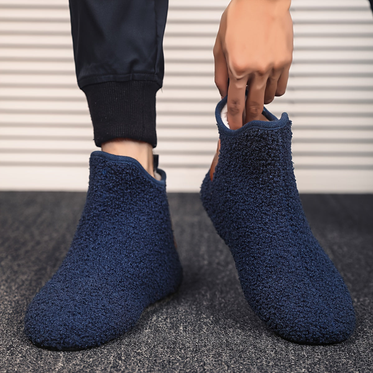 Pantuflas masculinas de interior tipo slip-on para tobillo con suela de goma antideslizante y forro de felpa