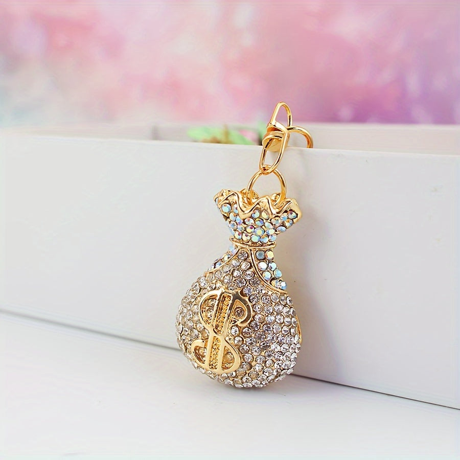 Llavero de strass dorado para mujer, estilo clásico, charm para bolso, colgante