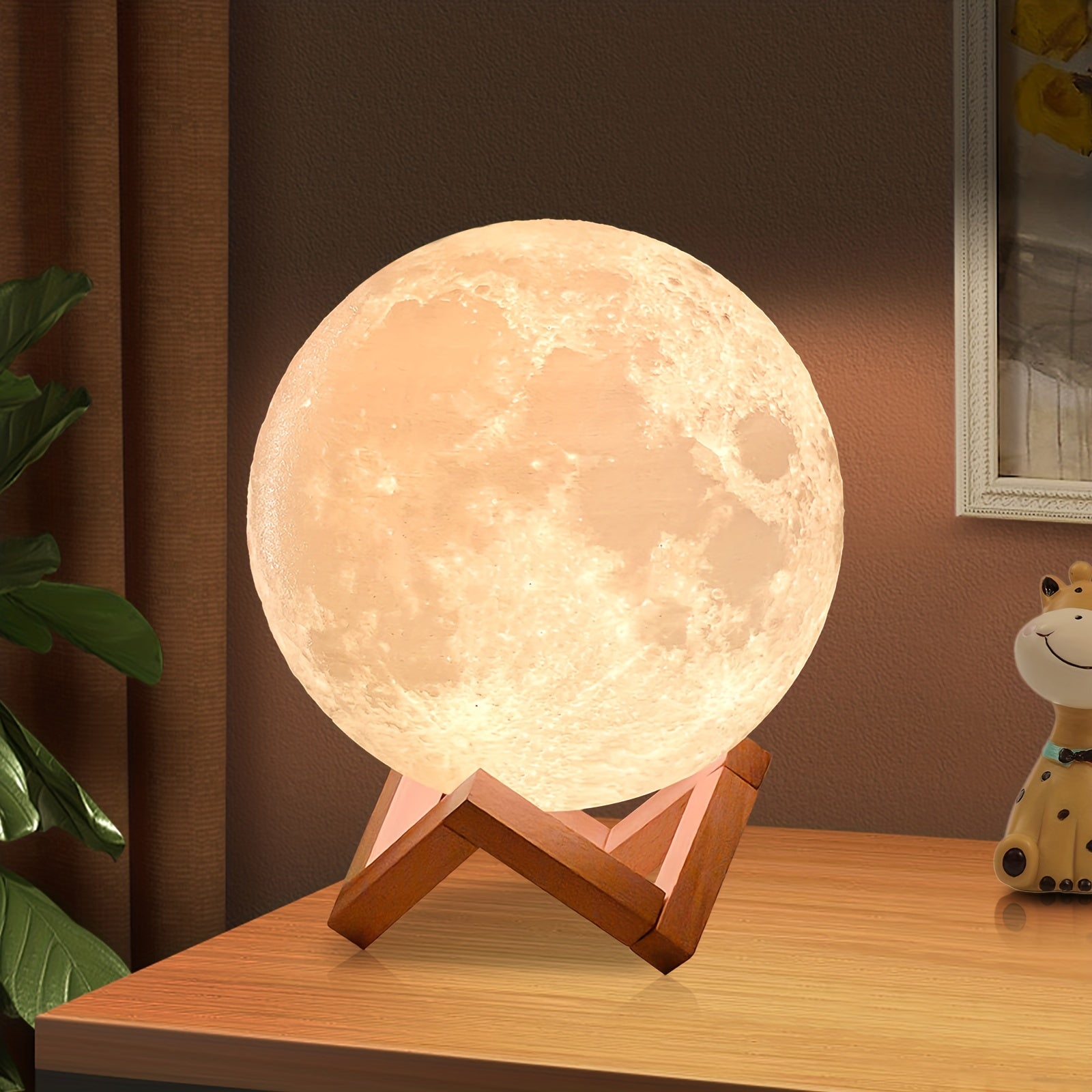 Girls Night Light with Wooden Base 128 Color Rechargeable Touch Remote Control 12cm Diameter