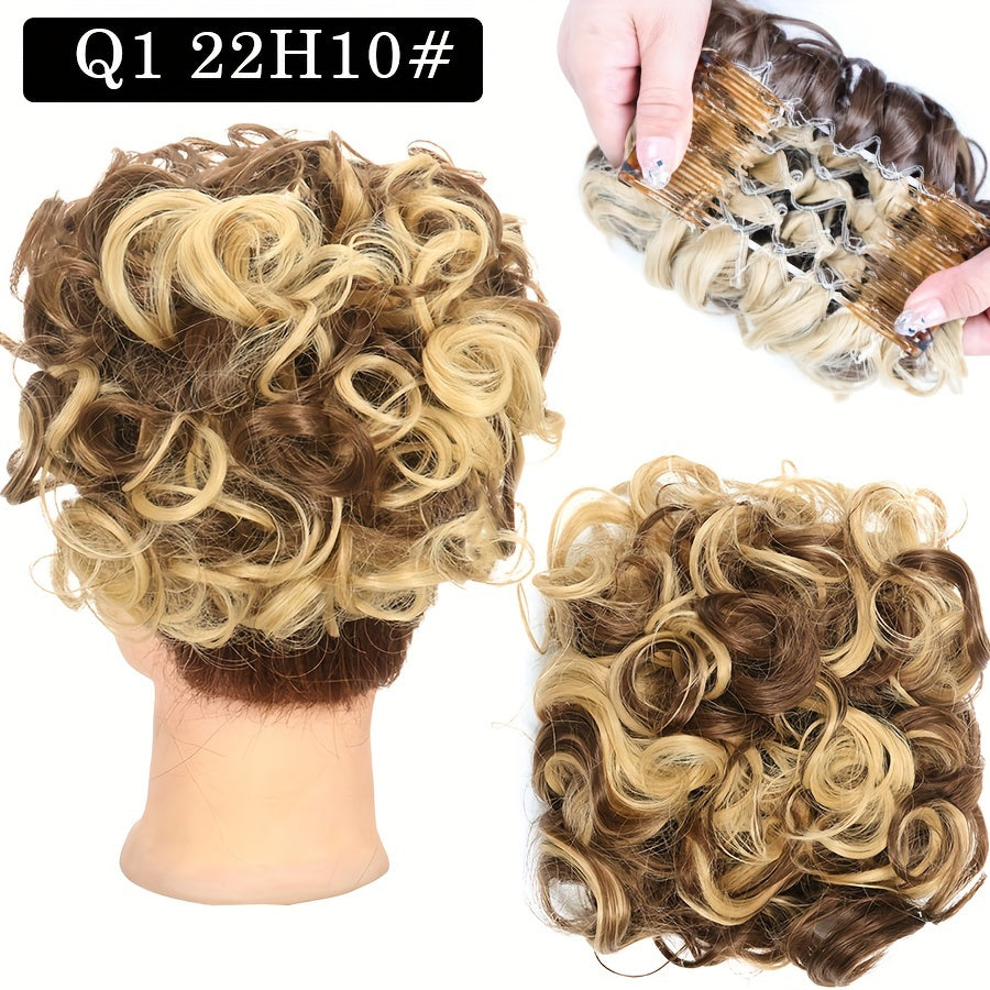 Women's Blonde Synthetic Messy Bun Hair Piece with Flowy Wavy Style
